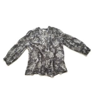 Joie Grey and Black Silk Long Sleeve Blouse Size M